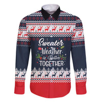 Sweater Weather Christmas Family Matching Off The Shoulder Long Sleeve Dress and Hawaiian Shirt with Better Together Quote and Reindeer Snowflake - Wonder Print Shop