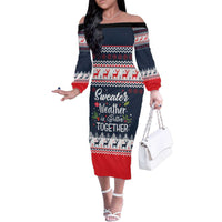 Sweater Weather Christmas Family Matching Off The Shoulder Long Sleeve Dress and Hawaiian Shirt with Better Together Quote and Reindeer Snowflake - Wonder Print Shop