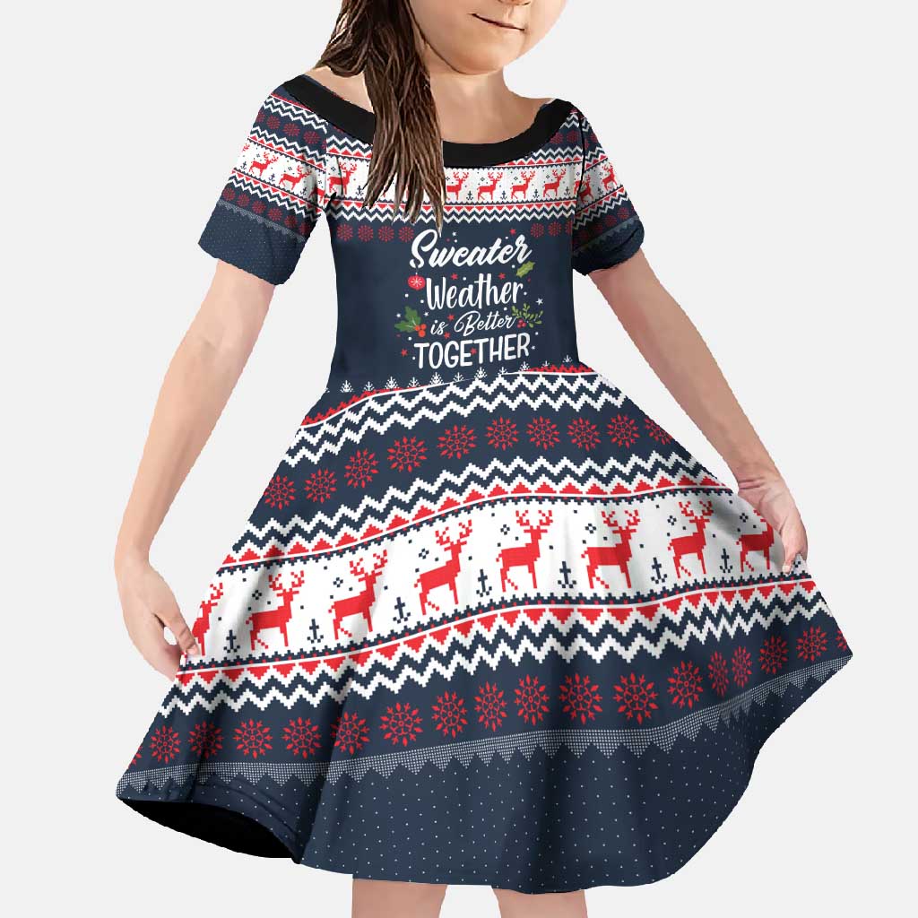 Sweater Weather Christmas Family Matching Off Shoulder Maxi Dress and Hawaiian Shirt with Better Together Quote and Reindeer Snowflake - Wonder Print Shop