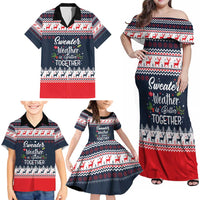 Sweater Weather Christmas Family Matching Off Shoulder Maxi Dress and Hawaiian Shirt with Better Together Quote and Reindeer Snowflake - Wonder Print Shop