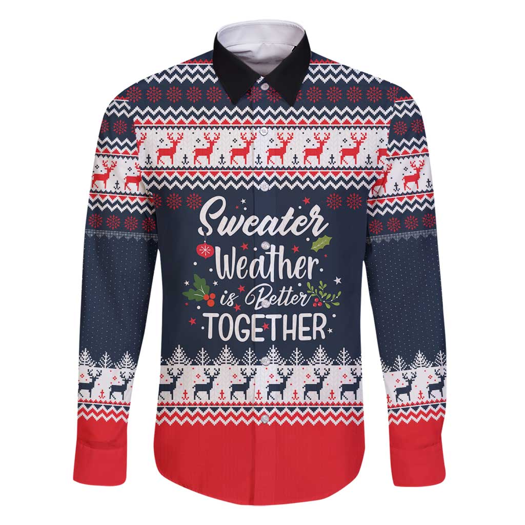 Sweater Weather Christmas Family Matching Off Shoulder Maxi Dress and Hawaiian Shirt with Better Together Quote and Reindeer Snowflake - Wonder Print Shop