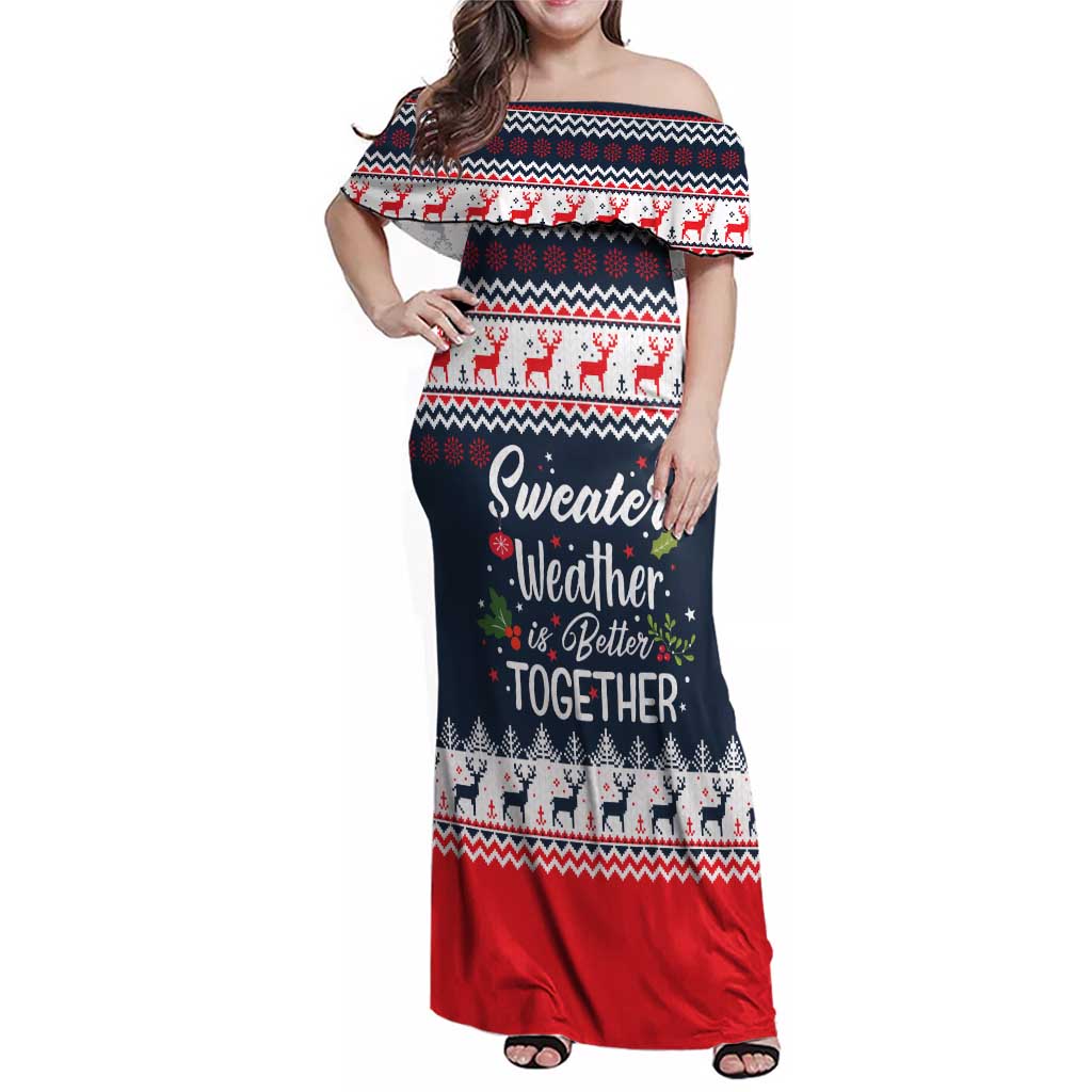 Sweater Weather Christmas Family Matching Off Shoulder Maxi Dress and Hawaiian Shirt with Better Together Quote and Reindeer Snowflake - Wonder Print Shop