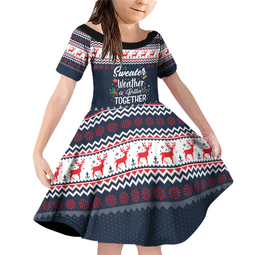 Sweater Weather Christmas Family Matching Off Shoulder Short Dress and Hawaiian Shirt with Better Together Quote and Reindeer Snowflake - Wonder Print Shop