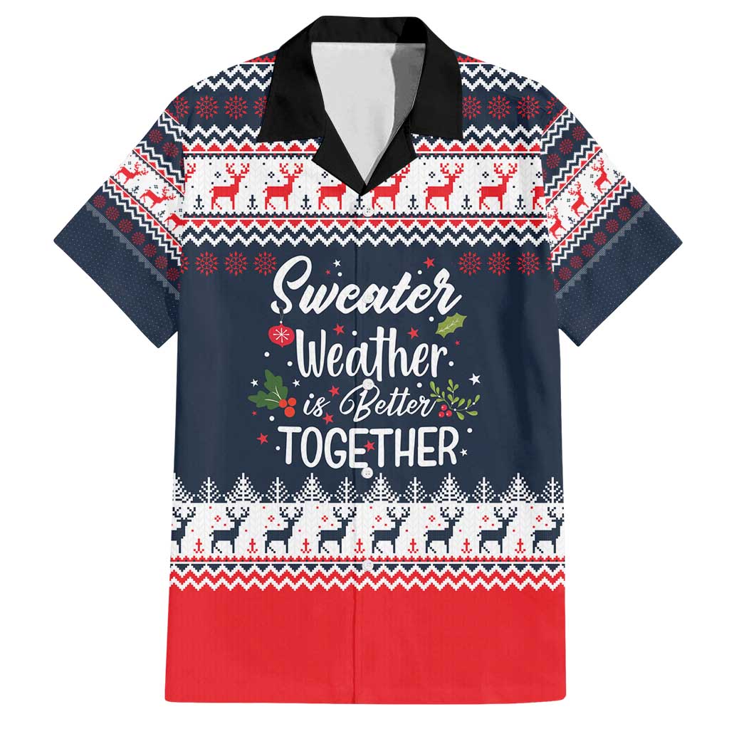 Sweater Weather Christmas Family Matching Off Shoulder Short Dress and Hawaiian Shirt with Better Together Quote and Reindeer Snowflake - Wonder Print Shop