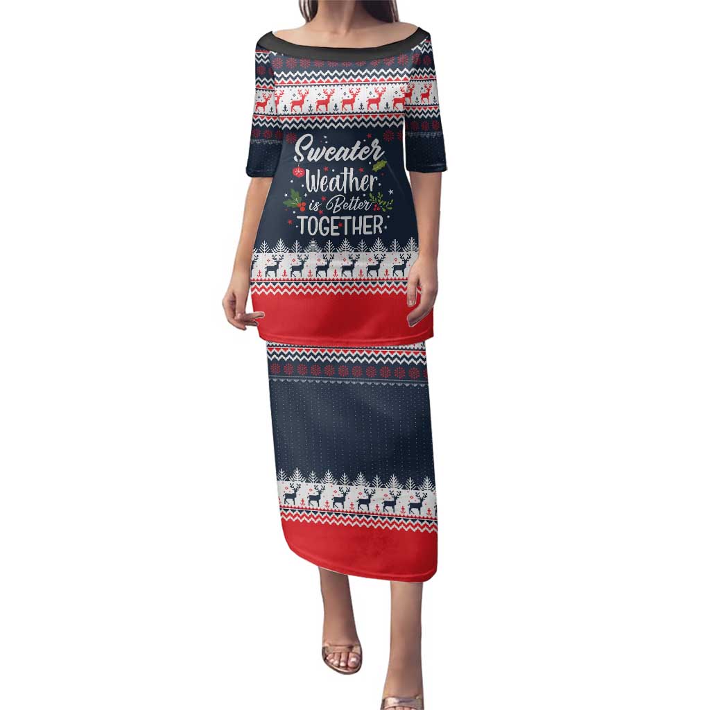 Sweater Weather Christmas Family Matching Puletasi and Hawaiian Shirt with Better Together Quote and Reindeer Snowflake - Wonder Print Shop