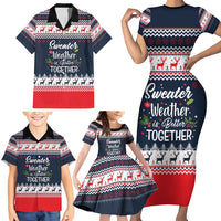 Sweater Weather Christmas Family Matching Short Sleeve Bodycon Dress and Hawaiian Shirt with Better Together Quote and Reindeer Snowflake - Wonder Print Shop