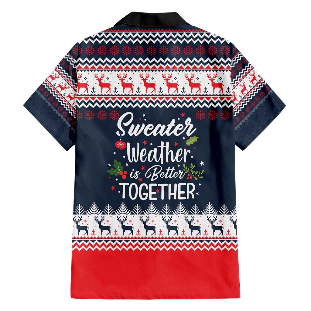 Sweater Weather Christmas Family Matching Short Sleeve Bodycon Dress and Hawaiian Shirt with Better Together Quote and Reindeer Snowflake - Wonder Print Shop