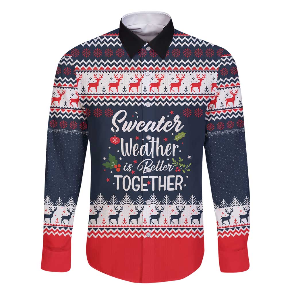 Sweater Weather Christmas Family Matching Short Sleeve Bodycon Dress and Hawaiian Shirt with Better Together Quote and Reindeer Snowflake - Wonder Print Shop