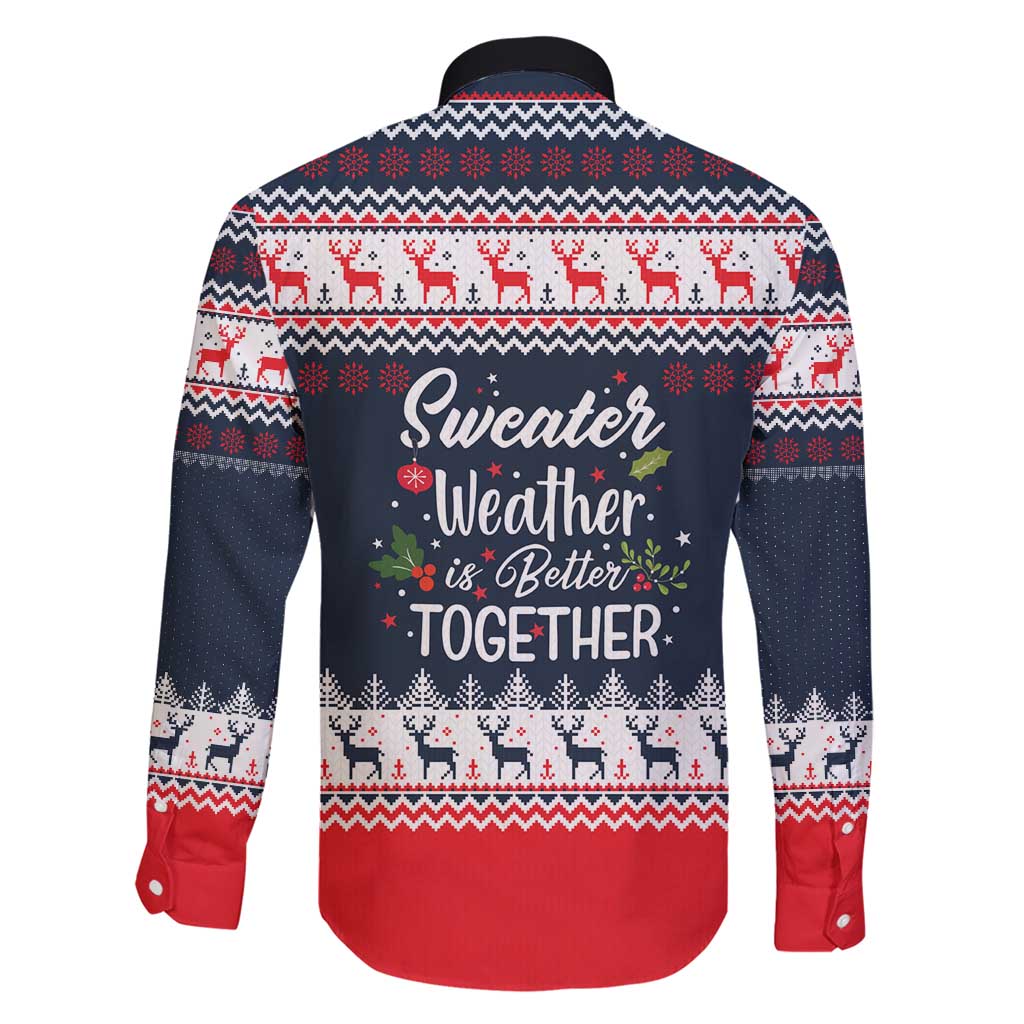 Sweater Weather Christmas Family Matching Short Sleeve Bodycon Dress and Hawaiian Shirt with Better Together Quote and Reindeer Snowflake - Wonder Print Shop
