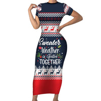 Sweater Weather Christmas Family Matching Short Sleeve Bodycon Dress and Hawaiian Shirt with Better Together Quote and Reindeer Snowflake - Wonder Print Shop
