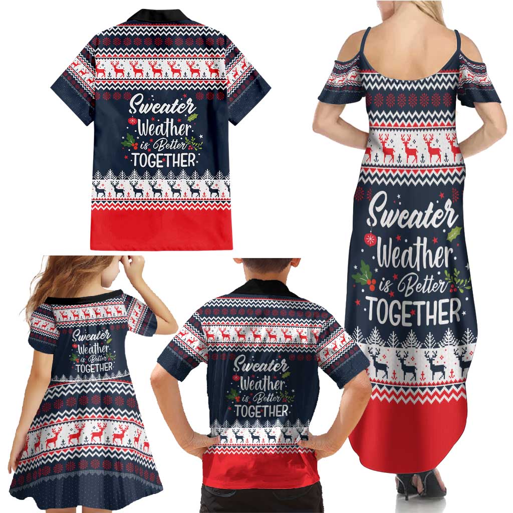 Sweater Weather Christmas Family Matching Summer Maxi Dress and Hawaiian Shirt with Better Together Quote and Reindeer Snowflake - Wonder Print Shop