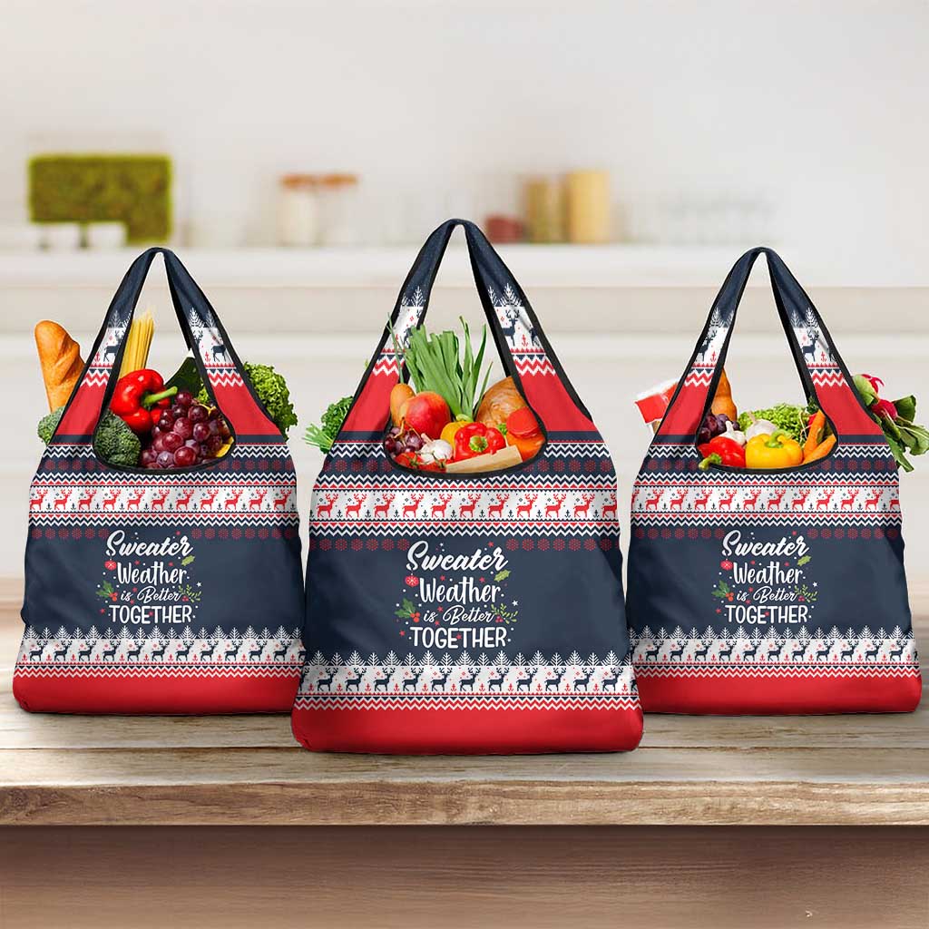 Sweater Weather Christmas Grocery Bag with Better Together Quote and Reindeer Snowflake - Wonder Print Shop