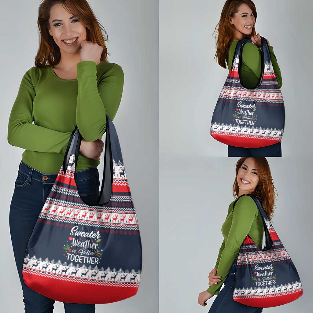 Sweater Weather Christmas Grocery Bag with Better Together Quote and Reindeer Snowflake - Wonder Print Shop