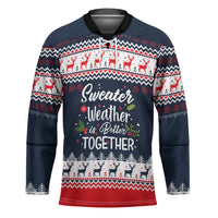 Sweater Weather Christmas Hockey Jersey with Better Together Quote and Reindeer Snowflake - Wonder Print Shop