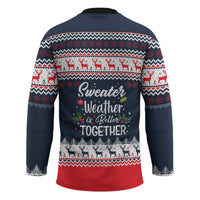 Sweater Weather Christmas Hockey Jersey with Better Together Quote and Reindeer Snowflake - Wonder Print Shop
