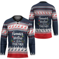 Sweater Weather Christmas Hockey Jersey with Better Together Quote and Reindeer Snowflake - Wonder Print Shop