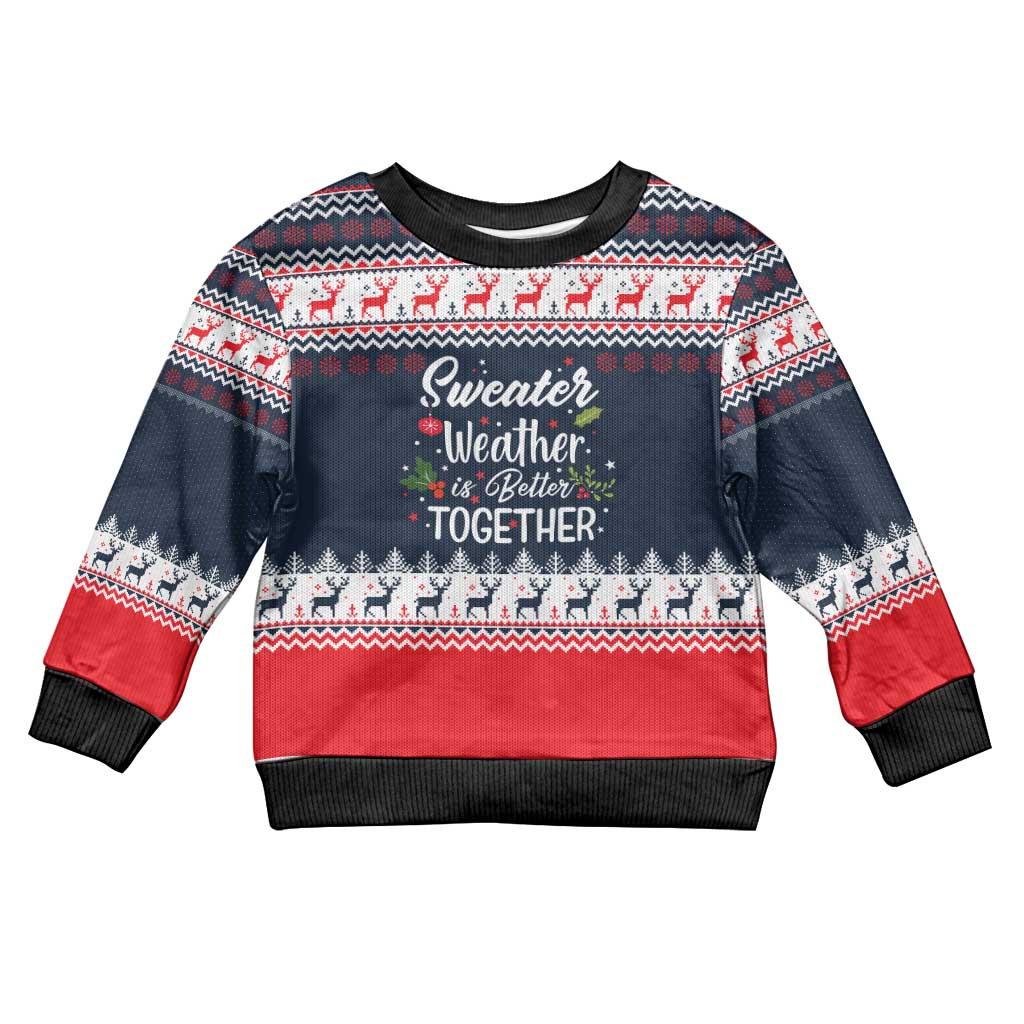 Sweater Weather Christmas Kid Ugly Christmas Sweater with Better Together Quote and Reindeer Snowflake - Wonder Print Shop