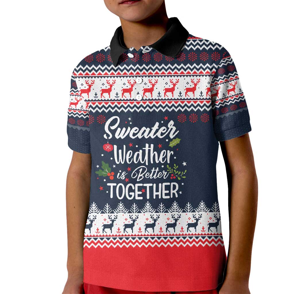 Sweater Weather Christmas Kid Polo Shirt with Better Together Quote and Reindeer Snowflake - Wonder Print Shop