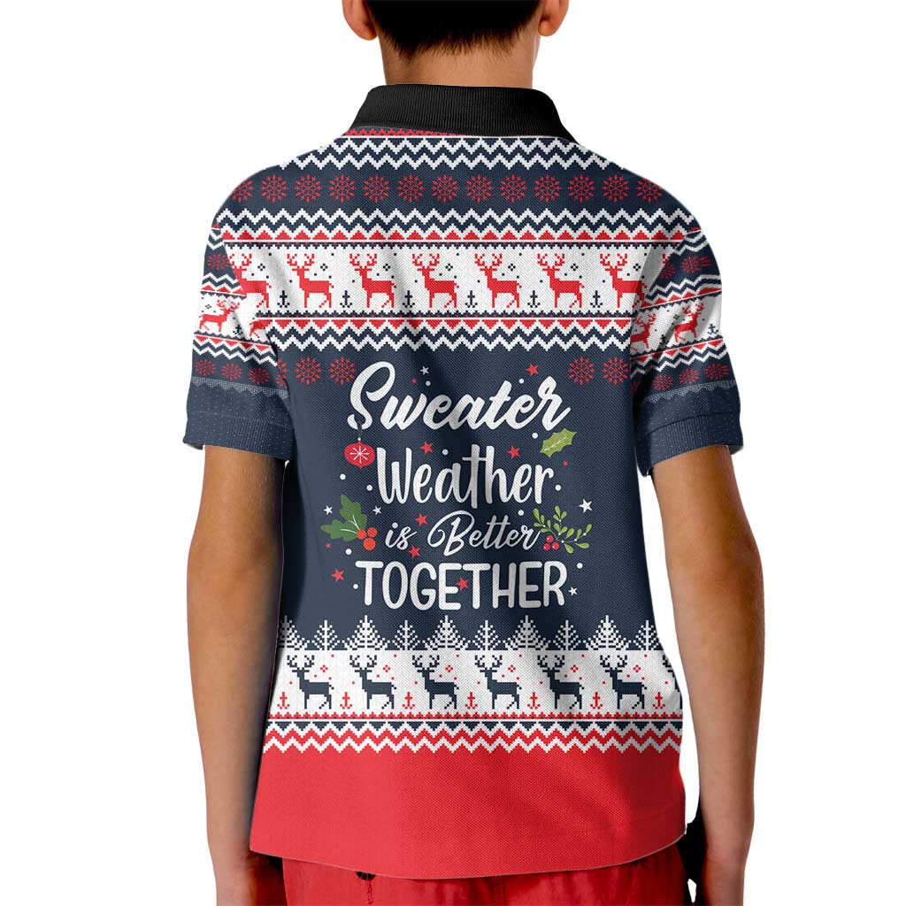 Sweater Weather Christmas Kid Polo Shirt with Better Together Quote and Reindeer Snowflake - Wonder Print Shop