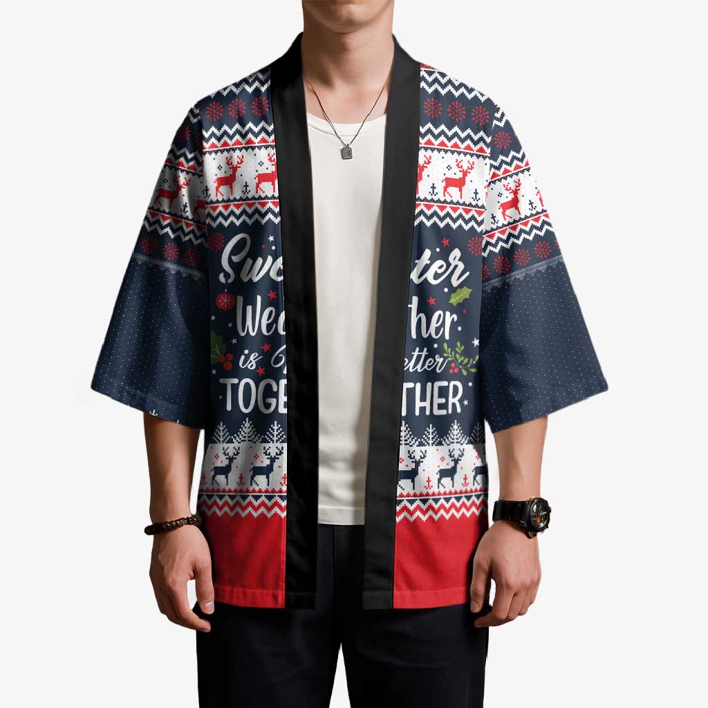 Sweater Weather Christmas Kimono with Better Together Quote and Reindeer Snowflake - Wonder Print Shop