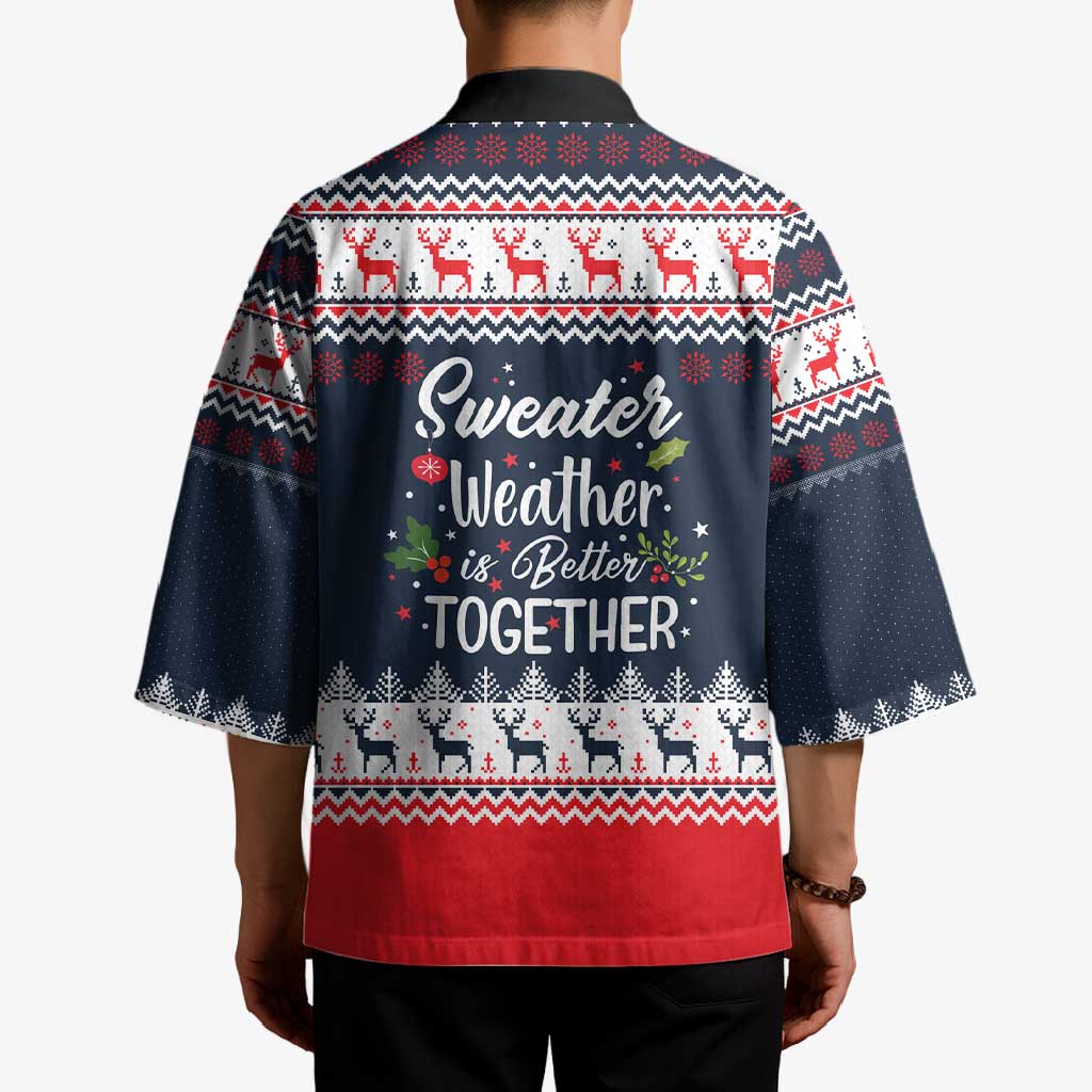 Sweater Weather Christmas Kimono with Better Together Quote and Reindeer Snowflake - Wonder Print Shop