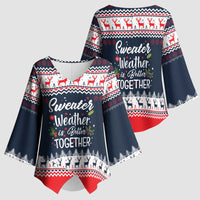 Sweater Weather Christmas Kimono Sleeve Blouse with Better Together Quote and Reindeer Snowflake - Wonder Print Shop