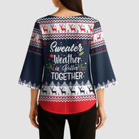 Sweater Weather Christmas Kimono Sleeve Blouse with Better Together Quote and Reindeer Snowflake - Wonder Print Shop