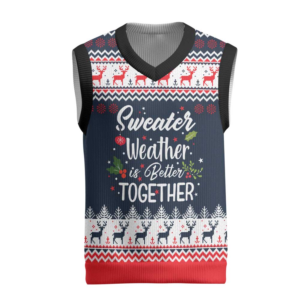 Sweater Weather Christmas Knitted V-Neck Vest with Better Together Quote and Reindeer Snowflake - Wonder Print Shop