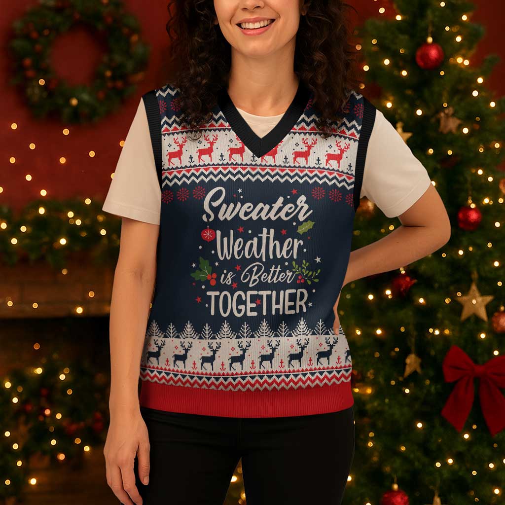 Sweater Weather Christmas Knitted V-Neck Vest with Better Together Quote and Reindeer Snowflake - Wonder Print Shop