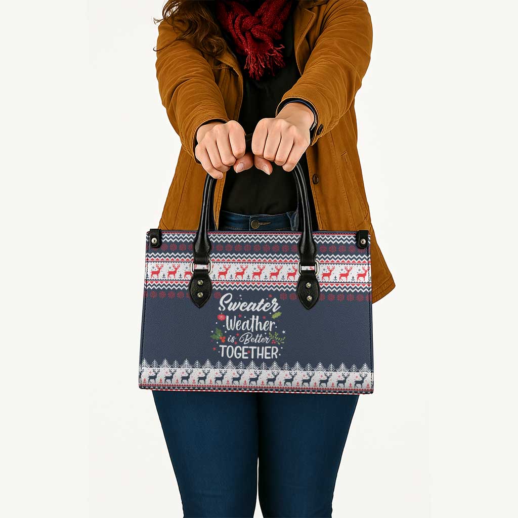 Sweater Weather Christmas Leather Bag with Better Together Quote and Reindeer Snowflake - Wonder Print Shop