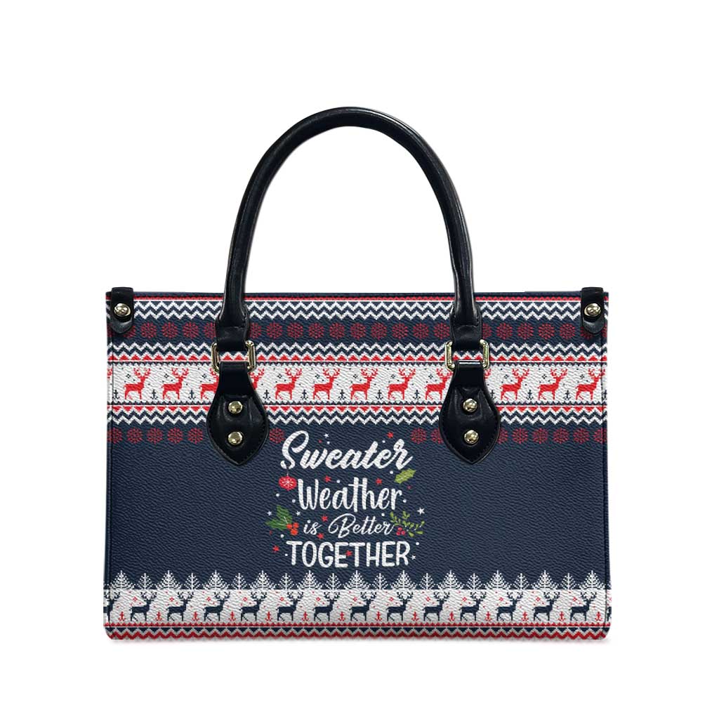 Sweater Weather Christmas Leather Bag with Better Together Quote and Reindeer Snowflake - Wonder Print Shop