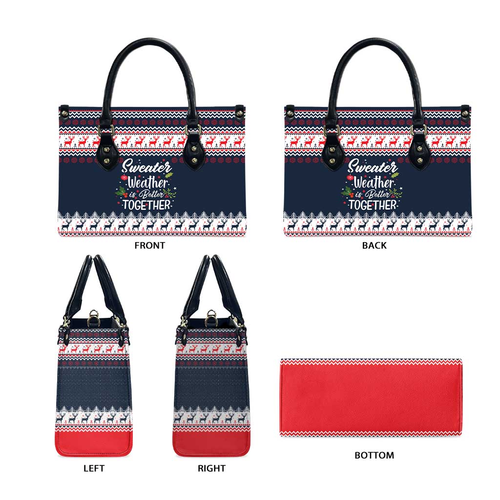 Sweater Weather Christmas Leather Bag with Better Together Quote and Reindeer Snowflake - Wonder Print Shop
