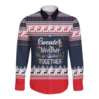 Sweater Weather Christmas Long Sleeve Button Shirt with Better Together Quote and Reindeer Snowflake - Wonder Print Shop