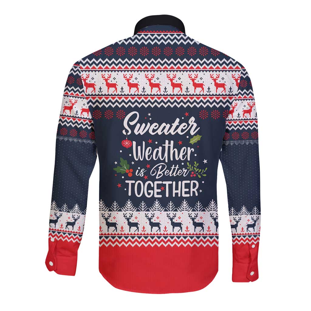 Sweater Weather Christmas Long Sleeve Button Shirt with Better Together Quote and Reindeer Snowflake - Wonder Print Shop