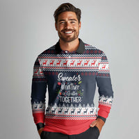 Sweater Weather Christmas Long Sleeve Polo Shirt with Better Together Quote and Reindeer Snowflake - Wonder Print Shop