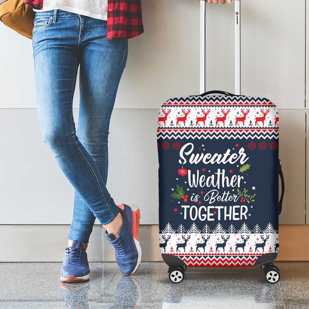 Sweater Weather Christmas Luggage Cover with Better Together Quote and Reindeer Snowflake - Wonder Print Shop