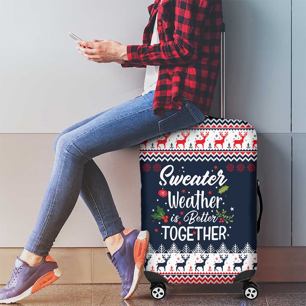 Sweater Weather Christmas Luggage Cover with Better Together Quote and Reindeer Snowflake - Wonder Print Shop
