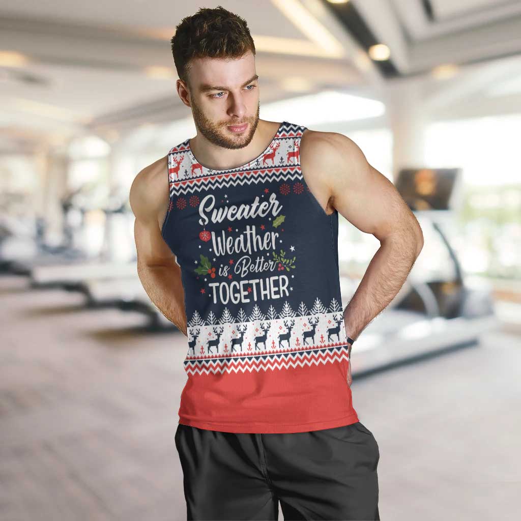 Sweater Weather Christmas Men Tank Top with Better Together Quote and Reindeer Snowflake - Wonder Print Shop