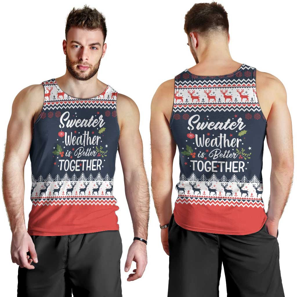 Sweater Weather Christmas Men Tank Top with Better Together Quote and Reindeer Snowflake - Wonder Print Shop