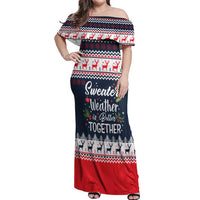 Sweater Weather Christmas Off Shoulder Maxi Dress with Better Together Quote and Reindeer Snowflake - Wonder Print Shop