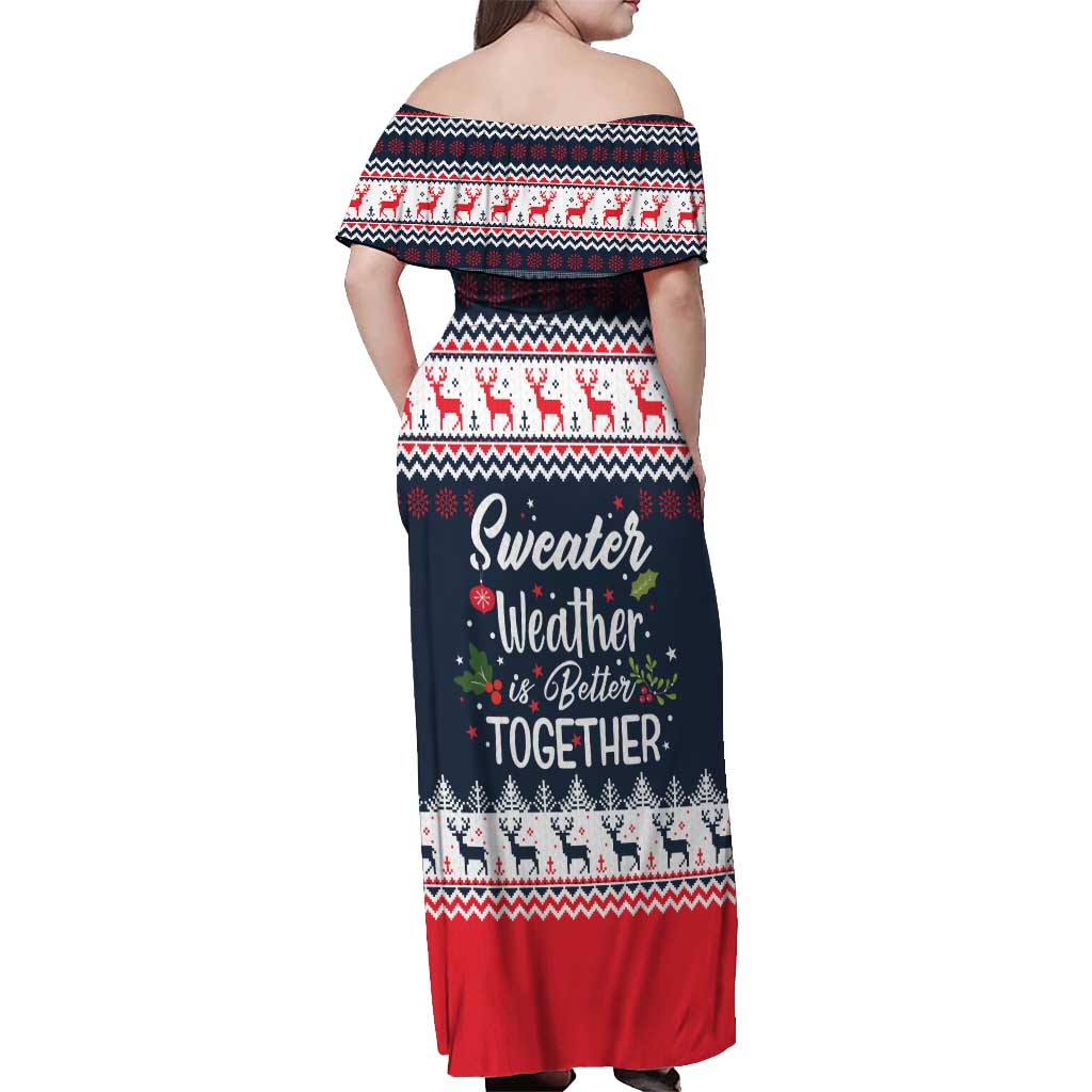 Sweater Weather Christmas Off Shoulder Maxi Dress with Better Together Quote and Reindeer Snowflake - Wonder Print Shop
