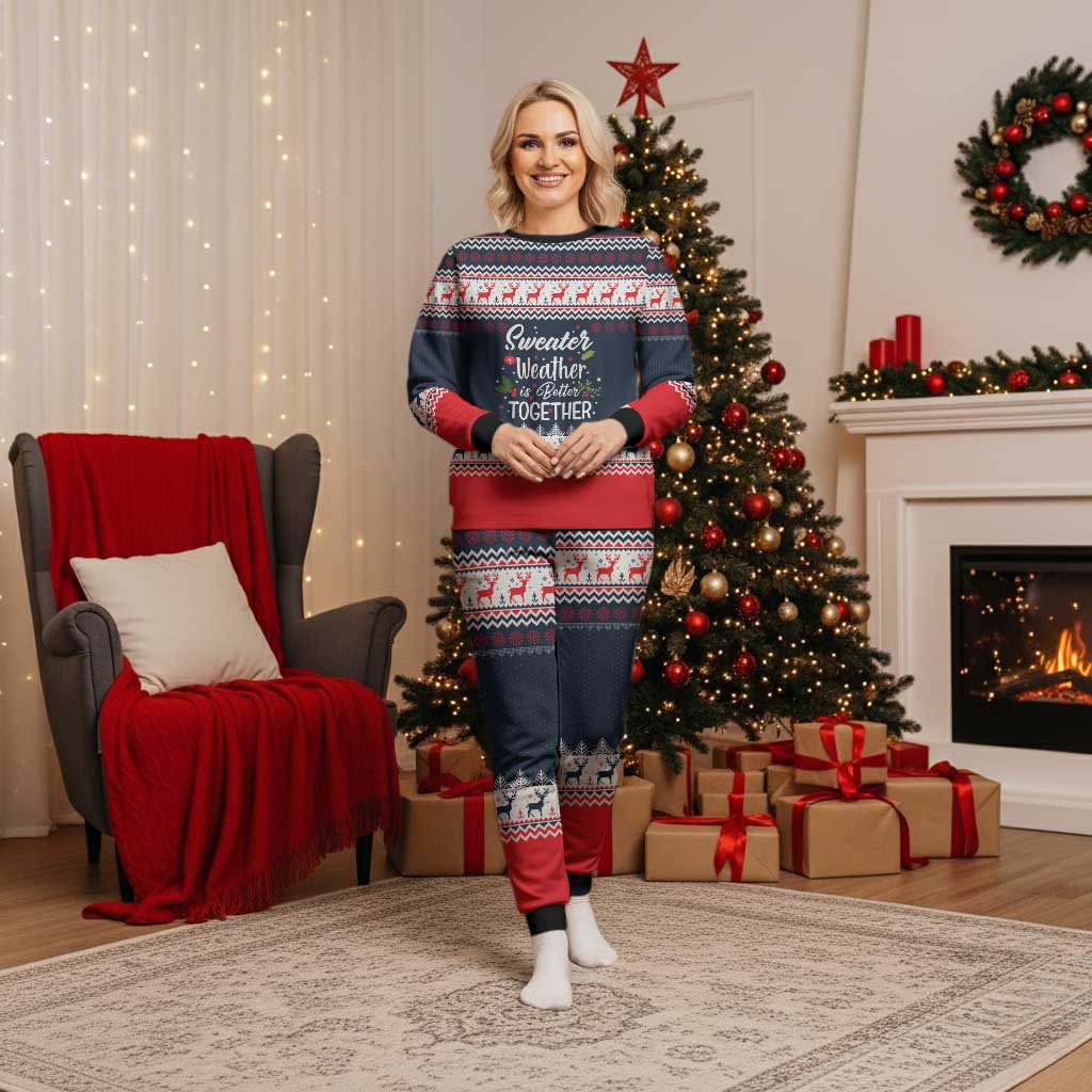 Sweater Weather Christmas Pajama Set with Better Together Quote and Reindeer Snowflake - Wonder Print Shop