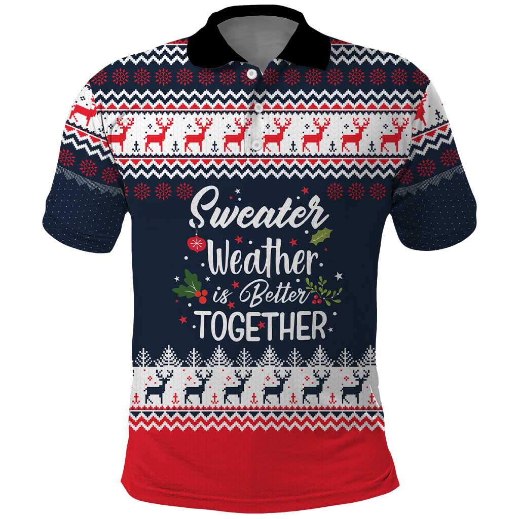 Sweater Weather Christmas Polo Shirt with Better Together Quote and Reindeer Snowflake - Wonder Print Shop