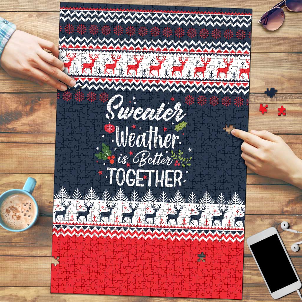 Sweater Weather Christmas Puzzle with Better Together Quote and Reindeer Snowflake - Wonder Print Shop