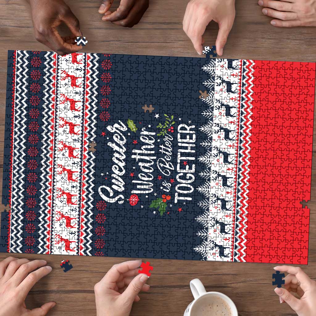 Sweater Weather Christmas Puzzle with Better Together Quote and Reindeer Snowflake - Wonder Print Shop