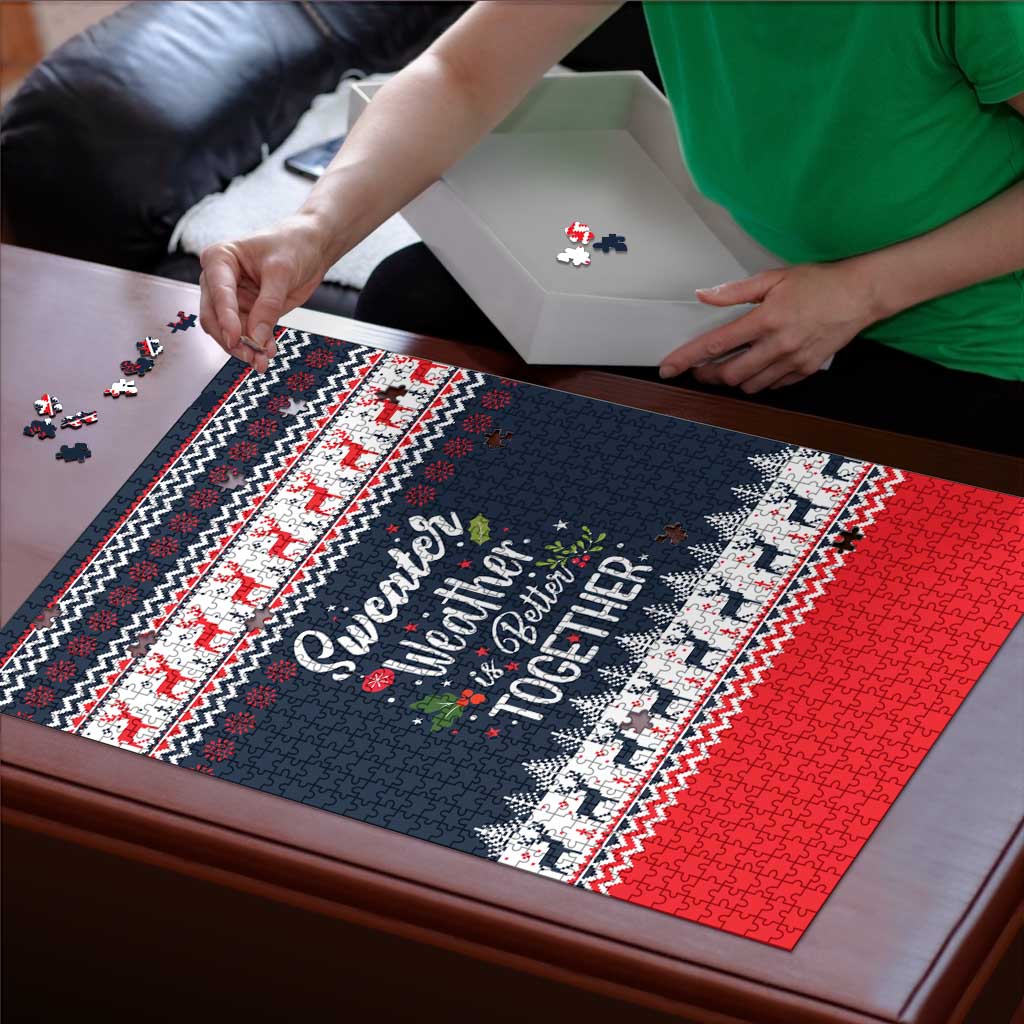 Sweater Weather Christmas Puzzle with Better Together Quote and Reindeer Snowflake - Wonder Print Shop