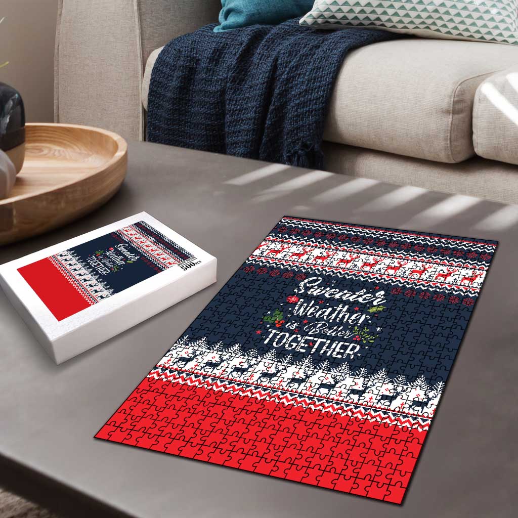 Sweater Weather Christmas Puzzle with Better Together Quote and Reindeer Snowflake - Wonder Print Shop