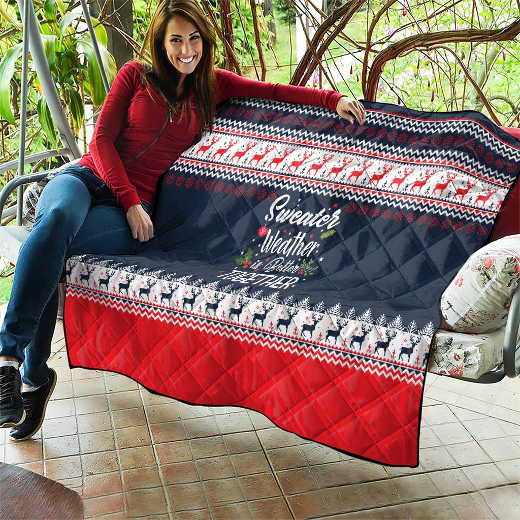 Sweater Weather Christmas Quilt with Better Together Quote and Reindeer Snowflake - Wonder Print Shop
