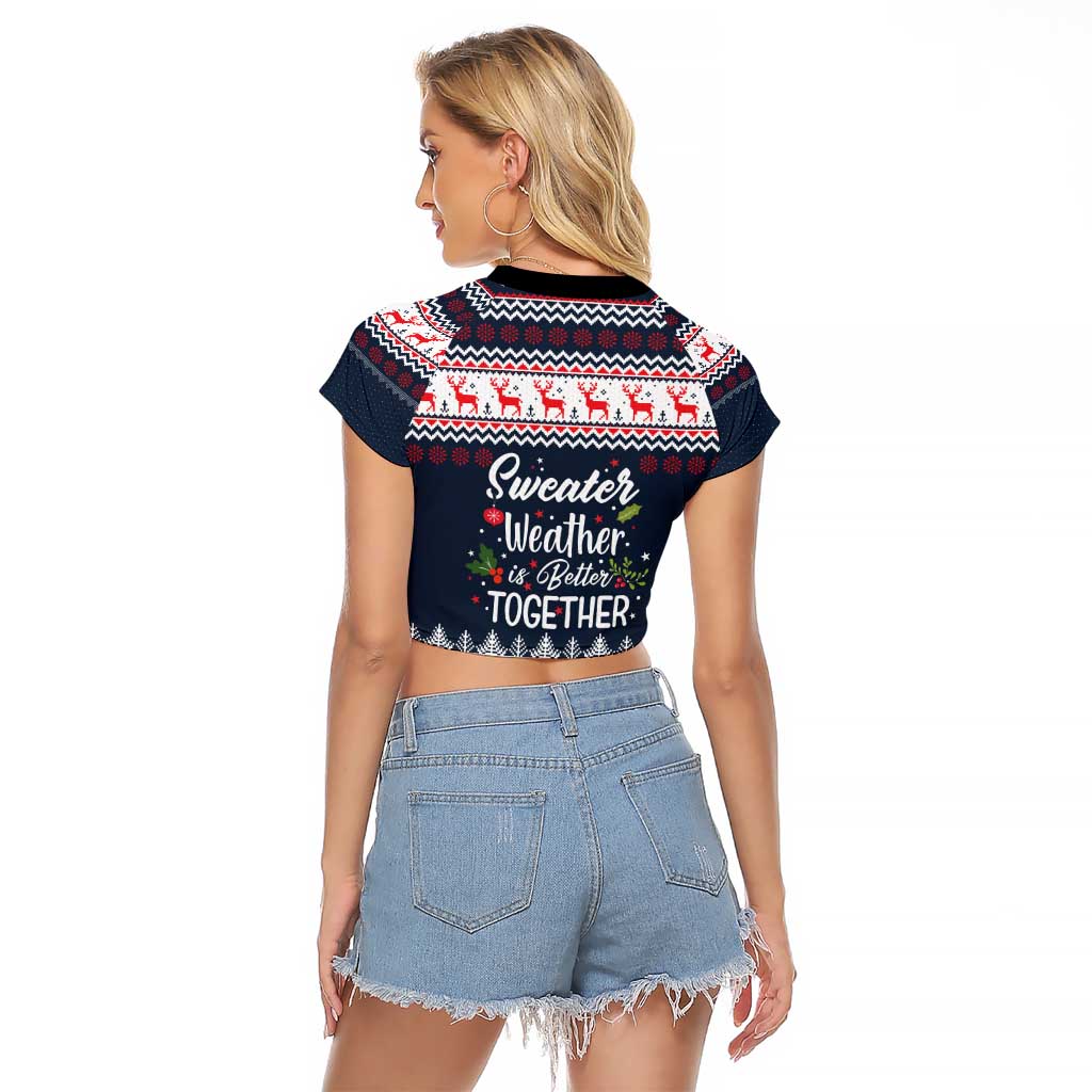 Sweater Weather Christmas Raglan Cropped T Shirt with Better Together Quote and Reindeer Snowflake - Wonder Print Shop