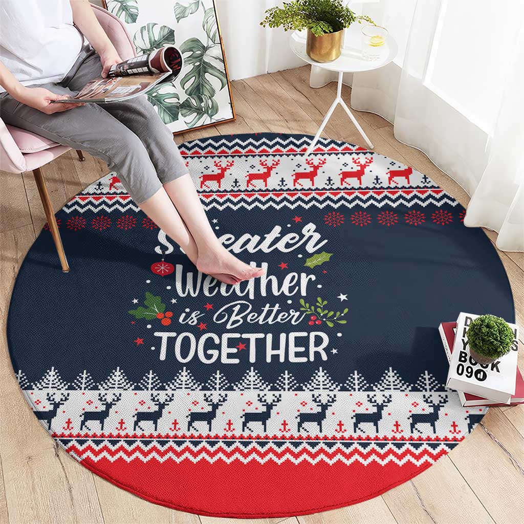 Sweater Weather Christmas Round Carpet with Better Together Quote and Reindeer Snowflake - Wonder Print Shop